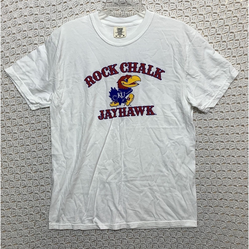 Kansas Jayhawks Rock Chalk Mens Shirts Sz M Comfort White 100%Cotton‎